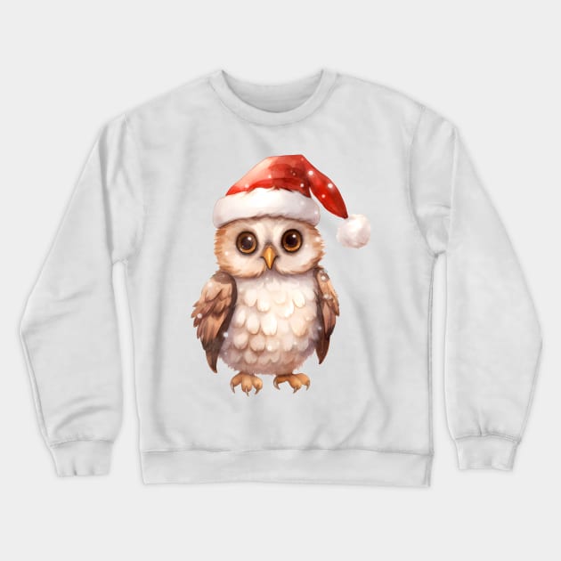 Great Horned Owl in Santa Hat Crewneck Sweatshirt by Chromatic Fusion Studio